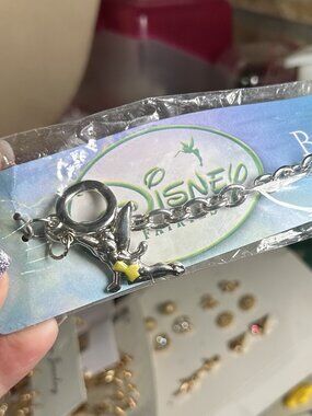 Title: Vintage Disney Fairies Tinker Bell Silver-Tone Toggle Bracelet NIP